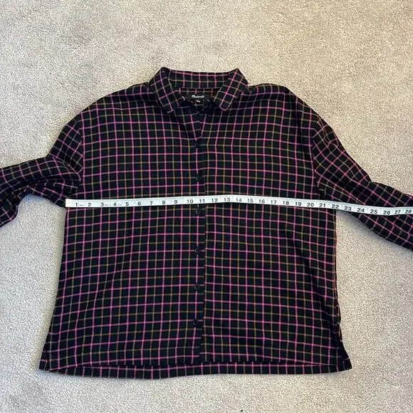 Madewell Flannel Westlake Shirt Size S Stoppard Plaid Pink Black Brown Boxy - Picture 5 of 6